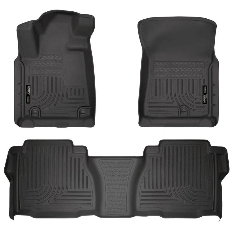 Husky Liners Weatherbeater black front and second row floor liners for 2014-2021 Toyota Tundra.