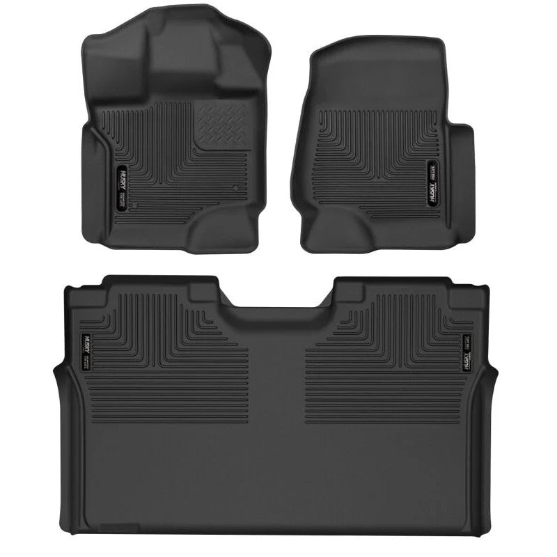 Husky Liners X-act Contour black rubberized front and second row floor liners for 2015-2025 Ford F-150 SuperCrew.