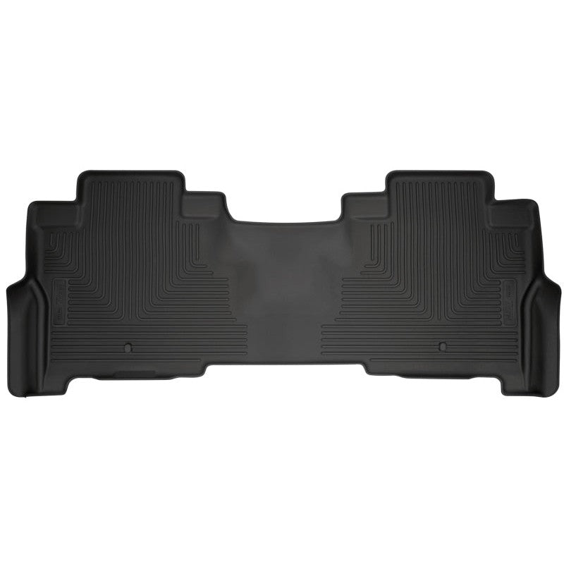 Husky Liners WeatherBeater black second row floor liners for 2018-2024 Ford Expedition showing textured surface and cleats.