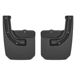 Black textured custom-molded rear mud guards for Jeep Wrangler and Dodge Durango.