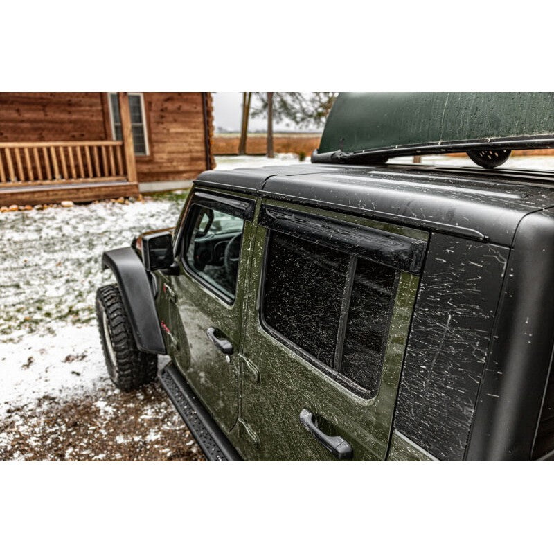 Husky Liners Low Profile Ventvisor 4-piece window deflector set in smoke finish for 2018-2025 Jeep.