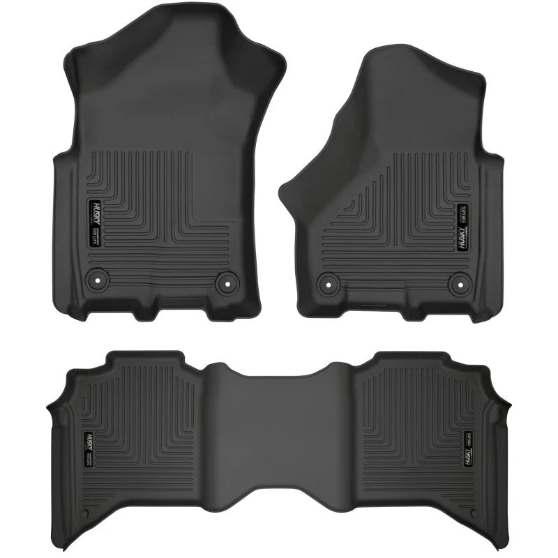 Husky Liners Weatherbeater black front and 2nd seat floor liners for 2019-2025 Ram 2500 and 3500 Crew Cab.