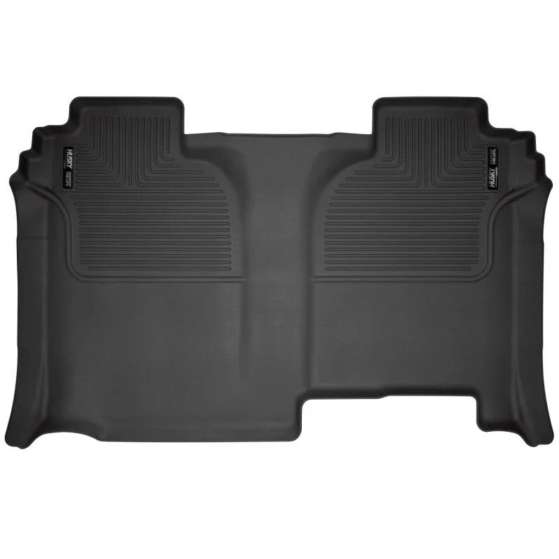 Husky Liners WeatherBeater 14221 black second row floor liner showing FormFit Edge and StayPut Cleats.