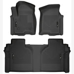 Black Husky Liners WeatherBeater front and second-row floor mats for 2019-2026 Chevrolet Silverado and GMC Sierra trucks.