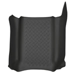 Husky Liners WeatherBeater black center hump floor liner showing 3D scanned contours and StayPut Cleats.