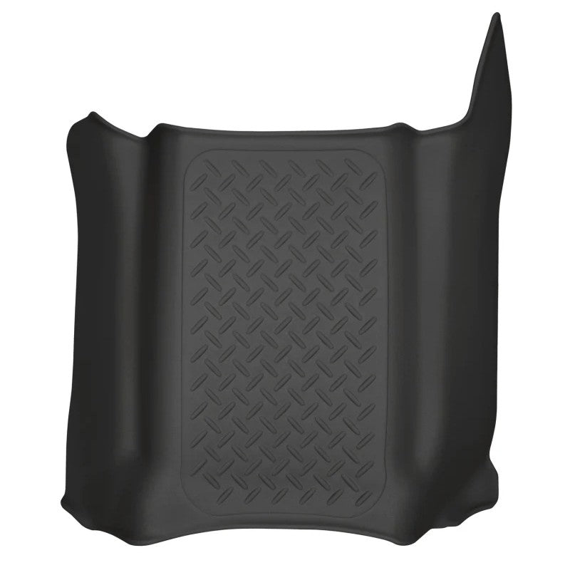 Husky Liners WeatherBeater black center hump floor liner showing 3D scanned contours and StayPut Cleats.