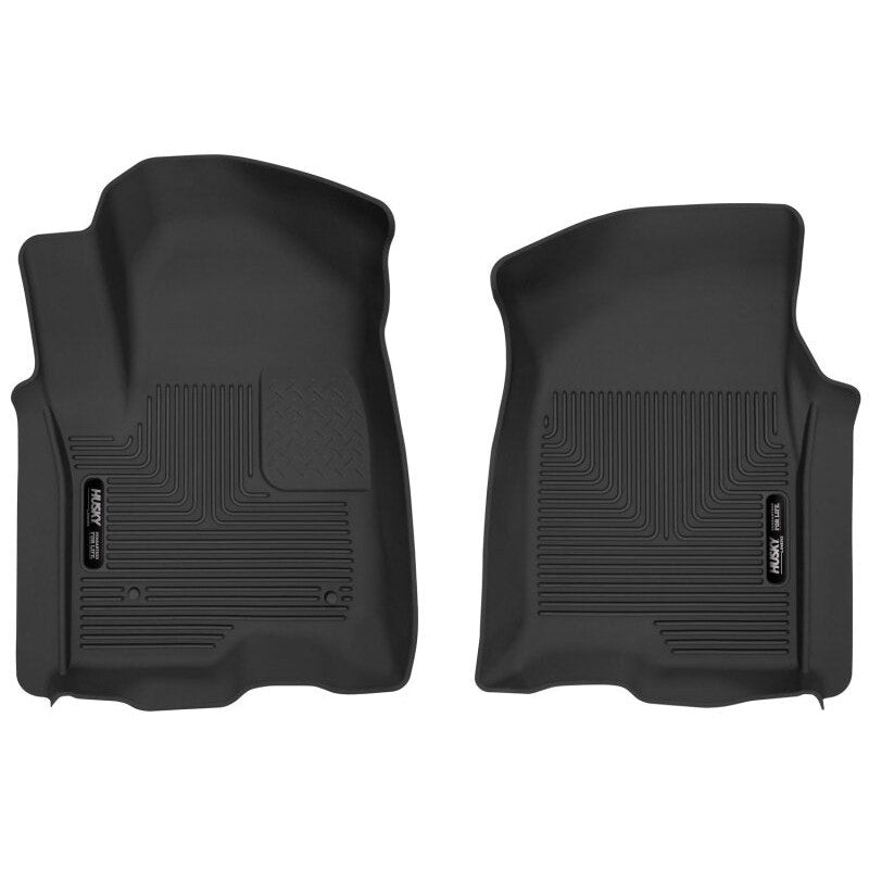 Husky Liners X-act Contour black rubberized front floor liners for 2019-2026 Chevrolet Silverado and GMC Sierra trucks.