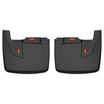 Husky Liners black thermoplastic mud guards for Ram 3500 Dual Rear Wheel trucks with OEM fender flares.