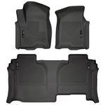 Husky Liners Weatherbeater black front and second row custom-fit floor mats for Chevy Silverado and GMC Sierra Double Cab.
