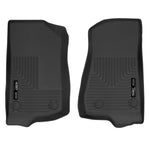 Pair of black Husky X-act Contour front floor liners with textured DuraGrip surface and raised spill-containment edges.