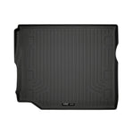 Black Husky Liners WeatherBeater cargo liner with raised edges and StayPut Cleats for Jeep Wrangler and Wagoneer models.