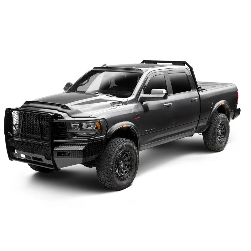 Matte black Husky RVL fender flares with integrated LED lighting and built-in mud flaps on a 2019-2025 Ram 2500.
