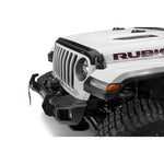 Textured black Husky Liners Aeroskin II hood protector with raised lip for Jeep Wrangler and Gladiator.