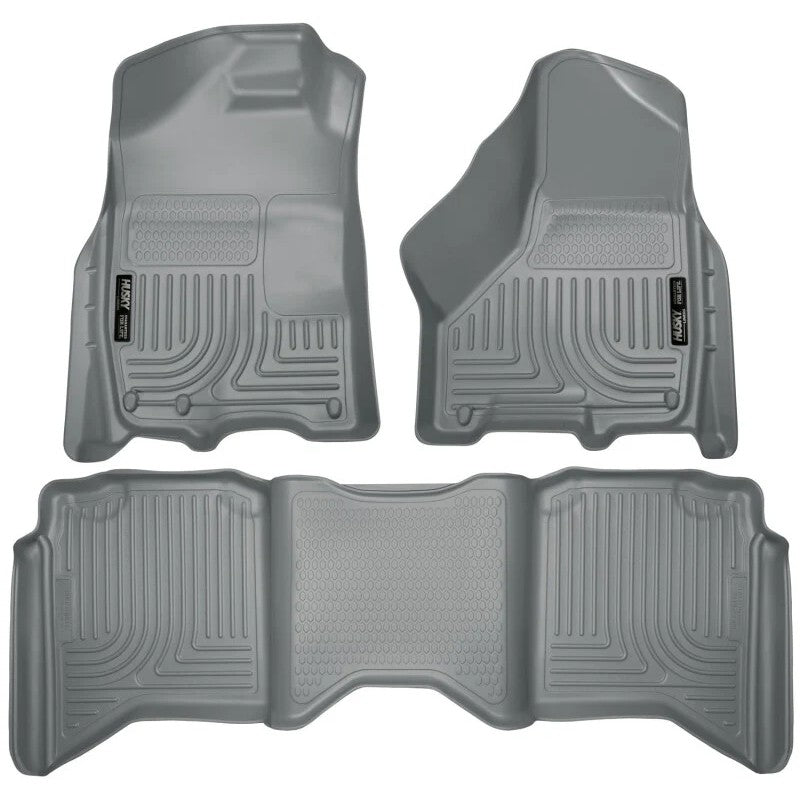 Husky Liners WeatherBeater gray front and rear floor liner set for Dodge Ram crew cab trucks.