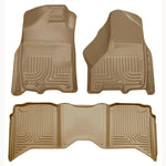 Tan Husky Liners WeatherBeater front and rear floor mats for a Dodge Ram Crew Cab