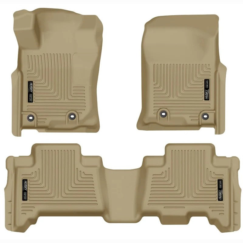 Tan Husky Liners WeatherBeater front and rear seat floor mats for 2013-2024 Toyota 4Runner and Lexus GX460.