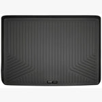 Husky Liners WeatherBeater black rear cargo liner MPN 28221 with raised edges and StayPut Cleats for GM long-wheelbase SUVs.