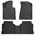 Black Husky Liners Weatherbeater floor liners for front and second-row seats of 2015-2020 Hyundai Sonata and Kia Optima.