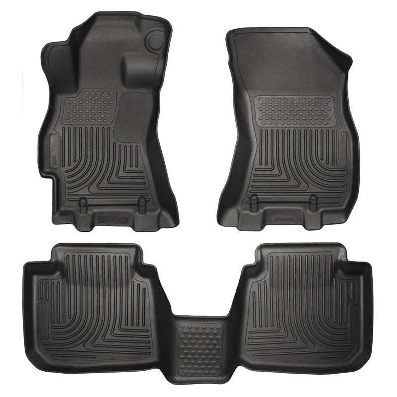 Black Husky Liners Weatherbeater front and second row floor liners for 2015-2019 Subaru Legacy and Outback.