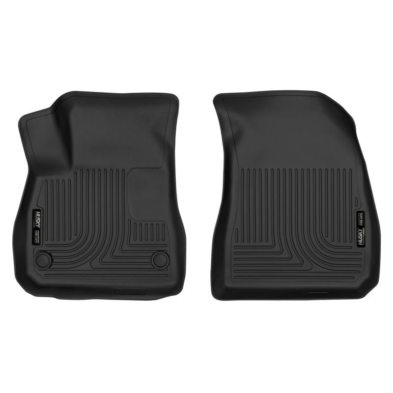 Husky Liners X-act Contour black front floor liners for 2016-2025 Chevrolet Malibu showing the textured DuraGrip surface.
