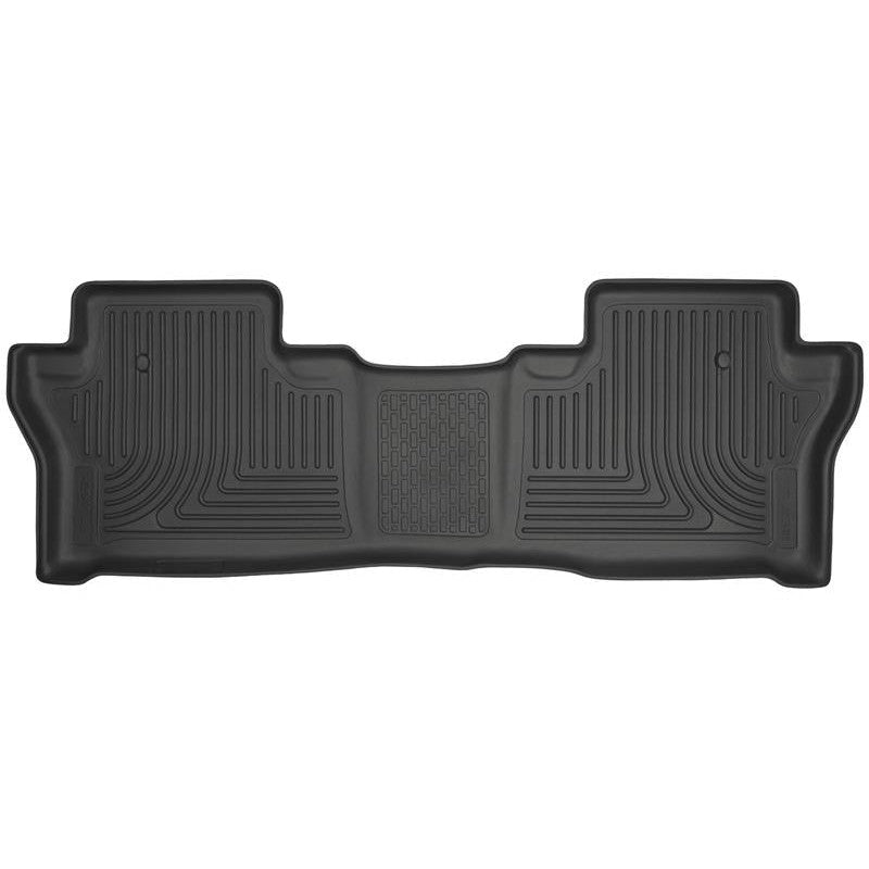 Husky Liners WeatherBeater 2nd row black floor liners with raised containment edges and StayPut cleats.