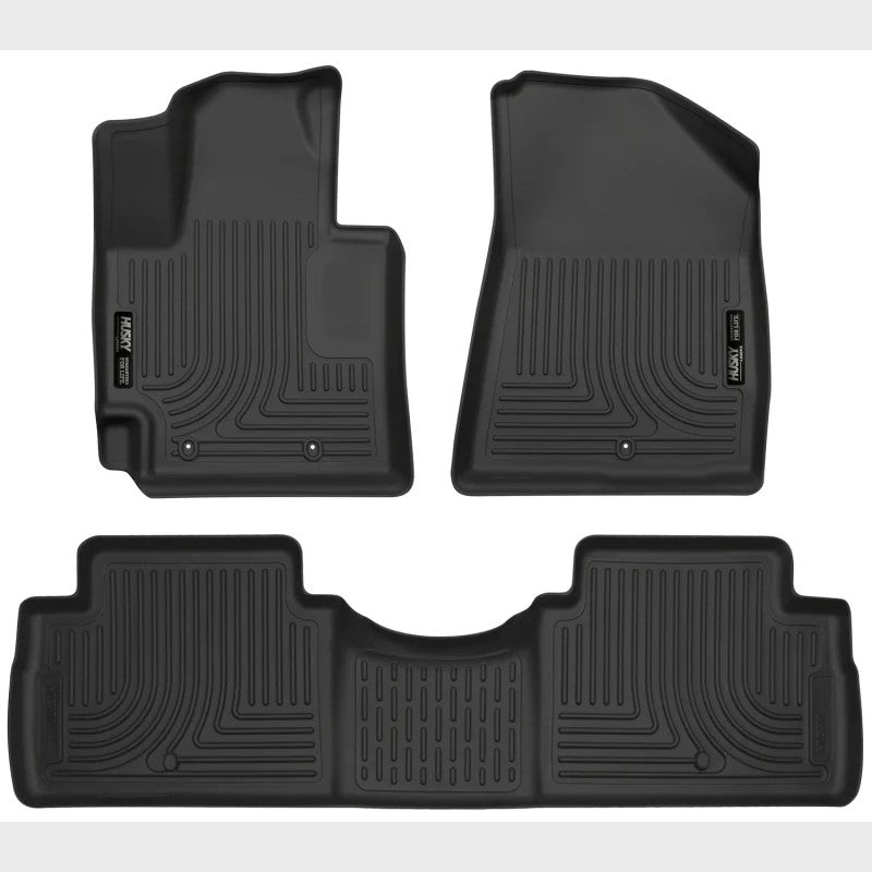 Husky Liners Weatherbeater black front and second row floor liners for 2014-2019 Kia Soul.