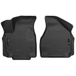 Husky Liners X-act Contour black rubberized floor liners showing the FormFit Edge and StayPut Cleats.