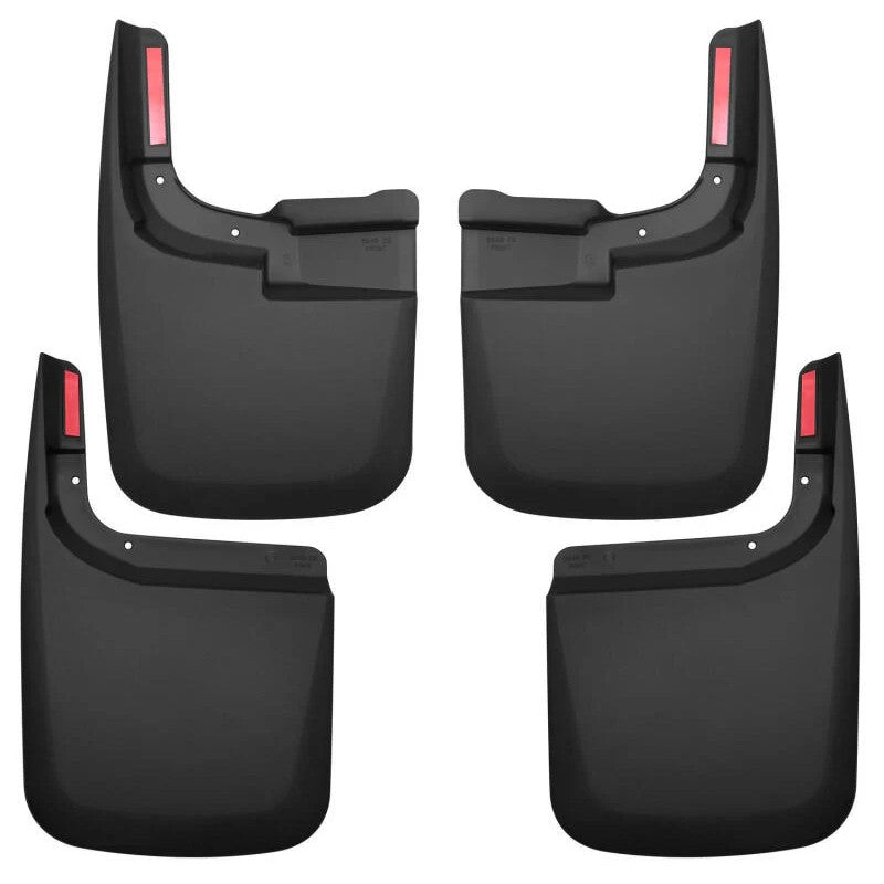 Husky Liners black custom-molded front and rear mud guards for 2017-2026 Ford F-250 and F-350 Super Duty trucks.