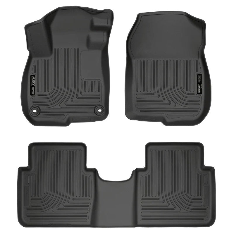 Black Husky Liners Weatherbeater custom-fit front and second row floor mats for a 2017-2022 Honda CR-V.