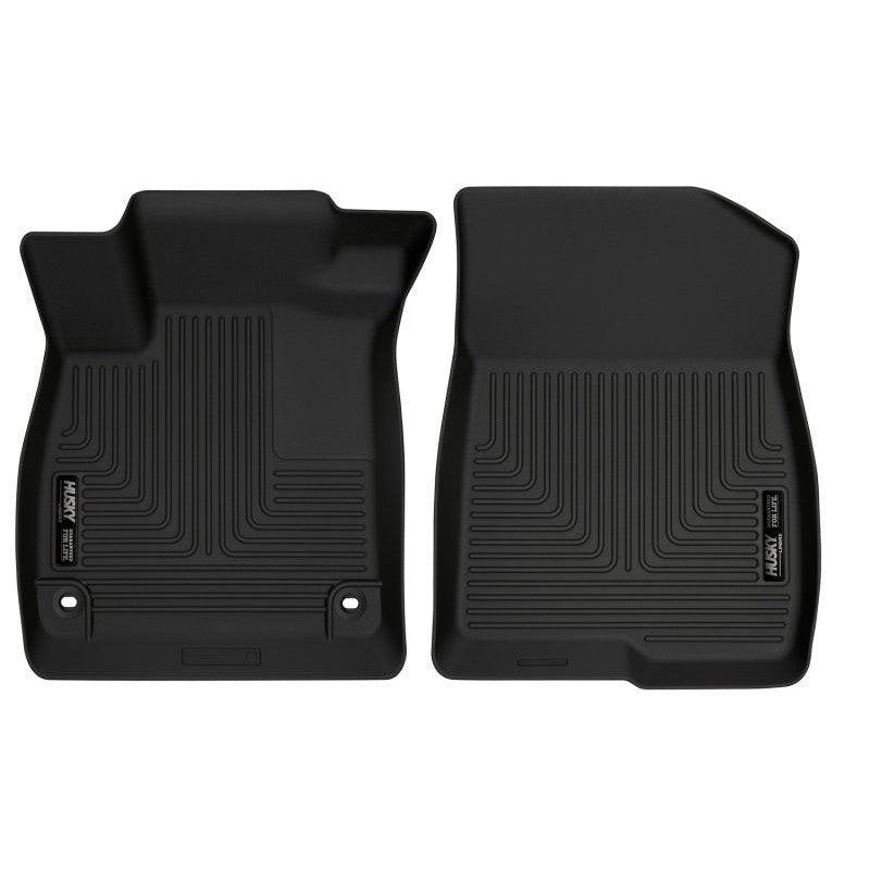 Husky Liners X-act Contour black front floor liners for 2018-2023 Honda Accord with StayPut Cleats and raised edges.