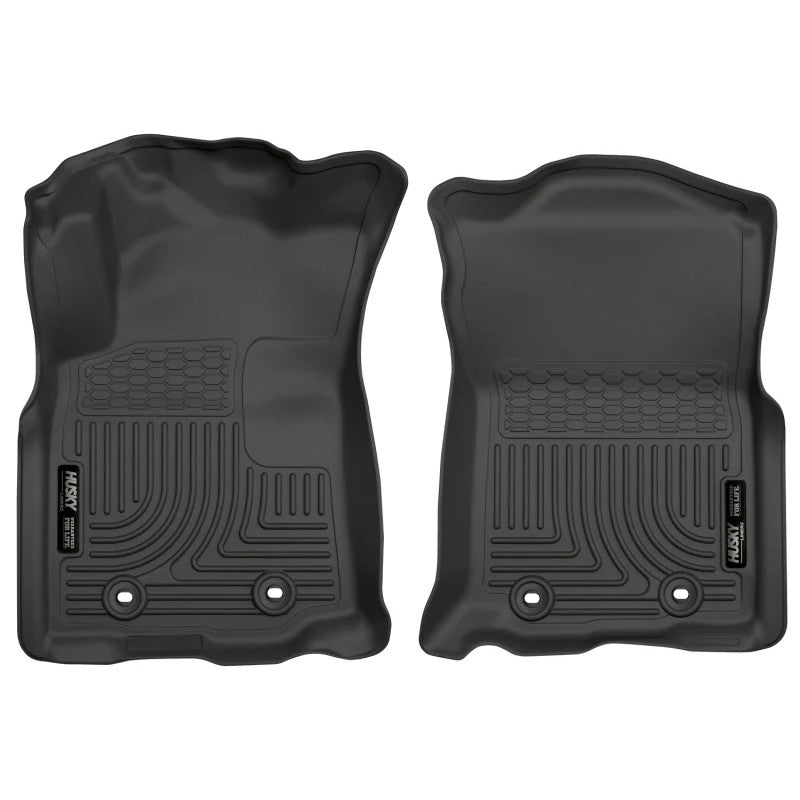 Husky Liners WeatherBeater black front floor liners with raised edges for a 2018-2023 Toyota Tacoma.