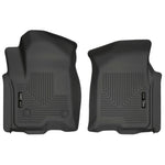 Husky Liners WeatherBeater black front floor liners with raised edges and non-slip surface for 2019-2026 GM trucks.