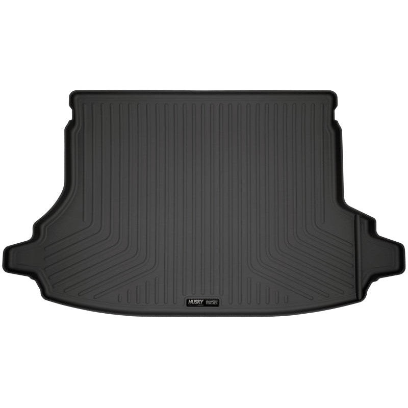 Black Husky Liners WeatherBeater cargo liner with FormFit Edge and StayPut Cleats for 2019-2024 Subaru Forester and VW Atlas.