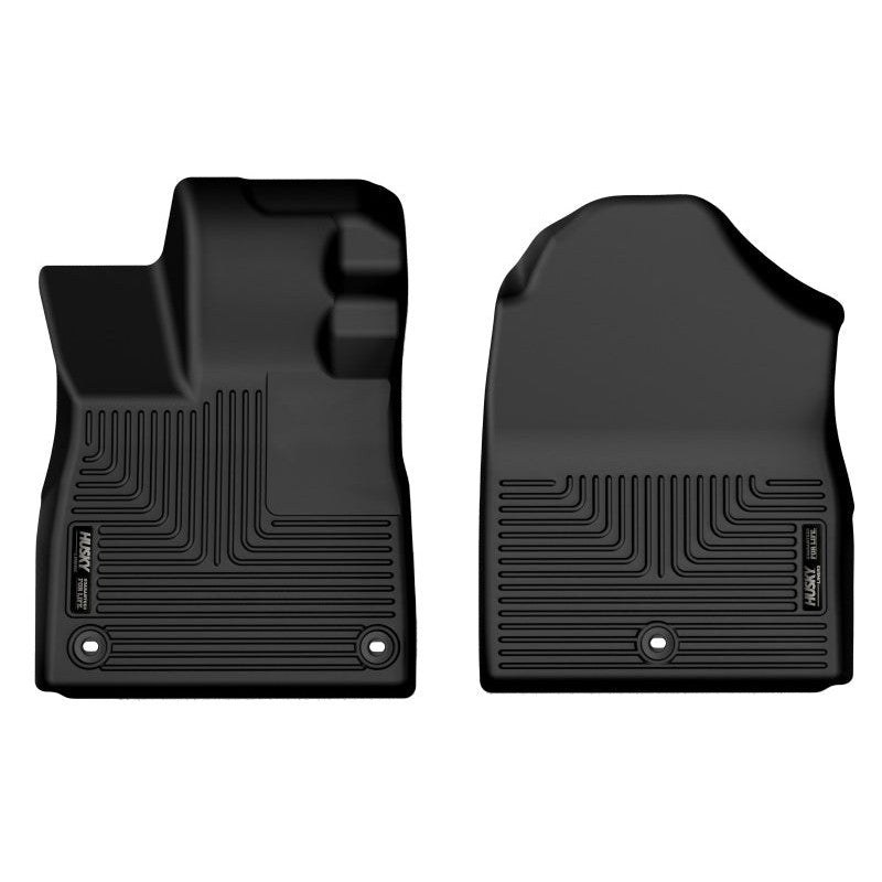 Black Husky Liners X-Act Contour floor liners with raised edges and StayPut nibs for Honda Pilot and Passport.