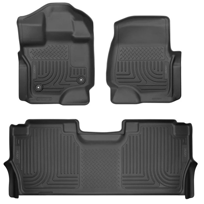 Husky Liners Weatherbeater black front and 2nd-row floor liners for 2020-2025 Ford F-150 SuperCrew trucks.