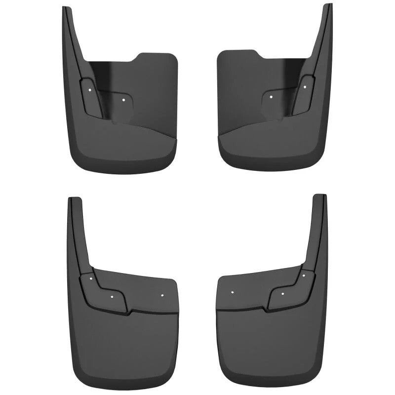 Set of four black thermoplastic Husky Liners mud guards for 2023-2026 Chevrolet Colorado without fender flares.