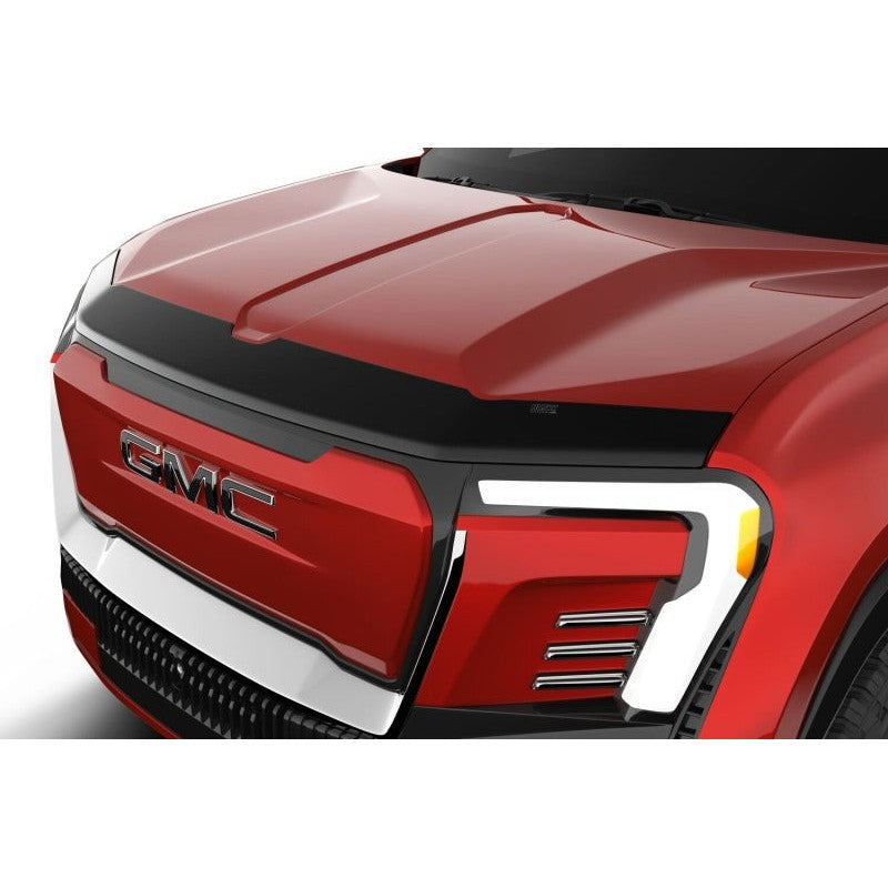 Smoke finish Husky Liners Aeroskin hood protector custom-molded for the GMC Sierra EV.