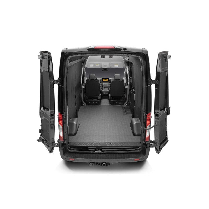 Precision-cut black Husky Liners Guardian Impact cushioned cargo mat with foam padding for Chevrolet Express and GMC Savana