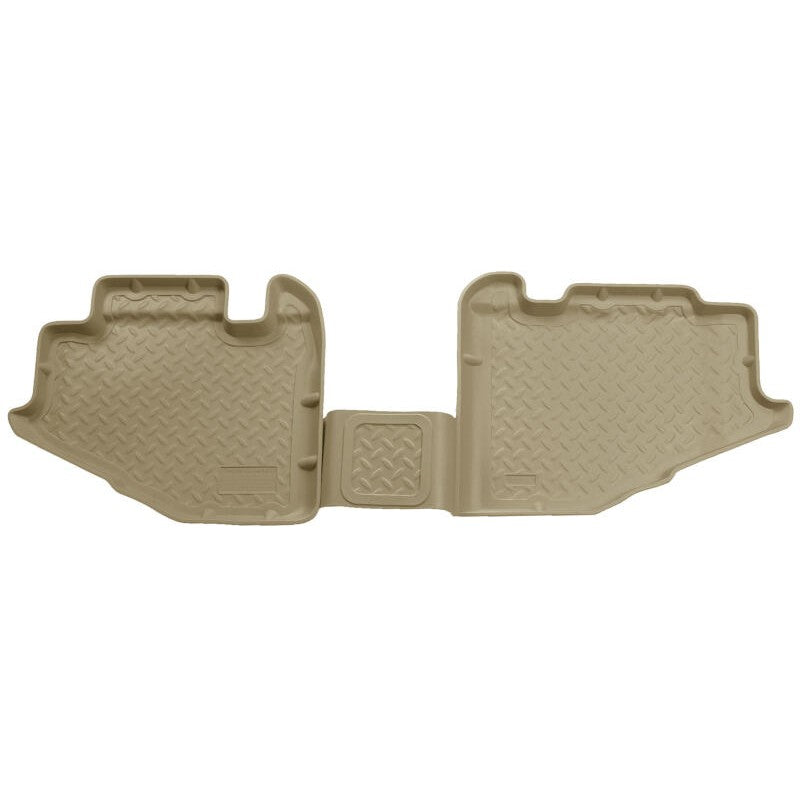 Tan Husky Liners Classic Style second row floor liners with StayPut Cleats for 1997-2006 Jeep Wrangler.