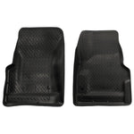 Husky Liners Classic Style black floor liners with diamond plate texture and StayPut Cleats for 1997-2006 Jeep Wrangler.