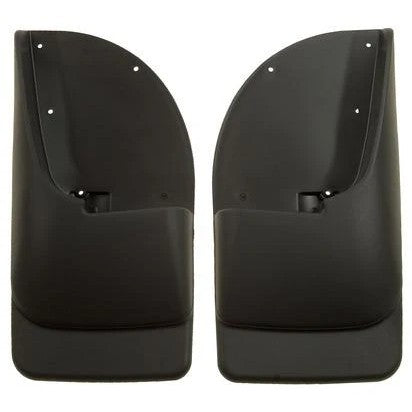 Husky Liners black thermoplastic custom-molded rear mud guards for 1999-2010 Ford F-250 and F-350 Super Duty.