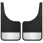 Husky Liners MudDog 12-inch wide universal black rubber weighted front mud flaps with matte black finish.