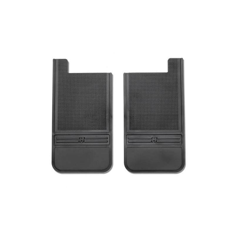 A pair of Husky Liners MudDog 12-inch wide matte black rubber universal mud flaps without weights.