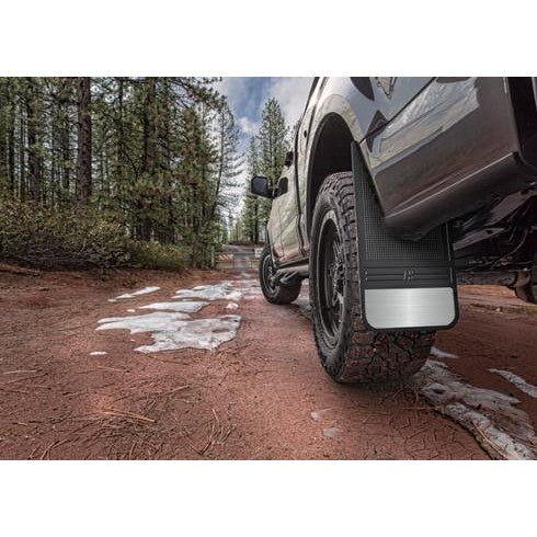Husky Liners MudDog 12-inch wide black rubber rear mud flaps with weights for 1988-2020 trucks