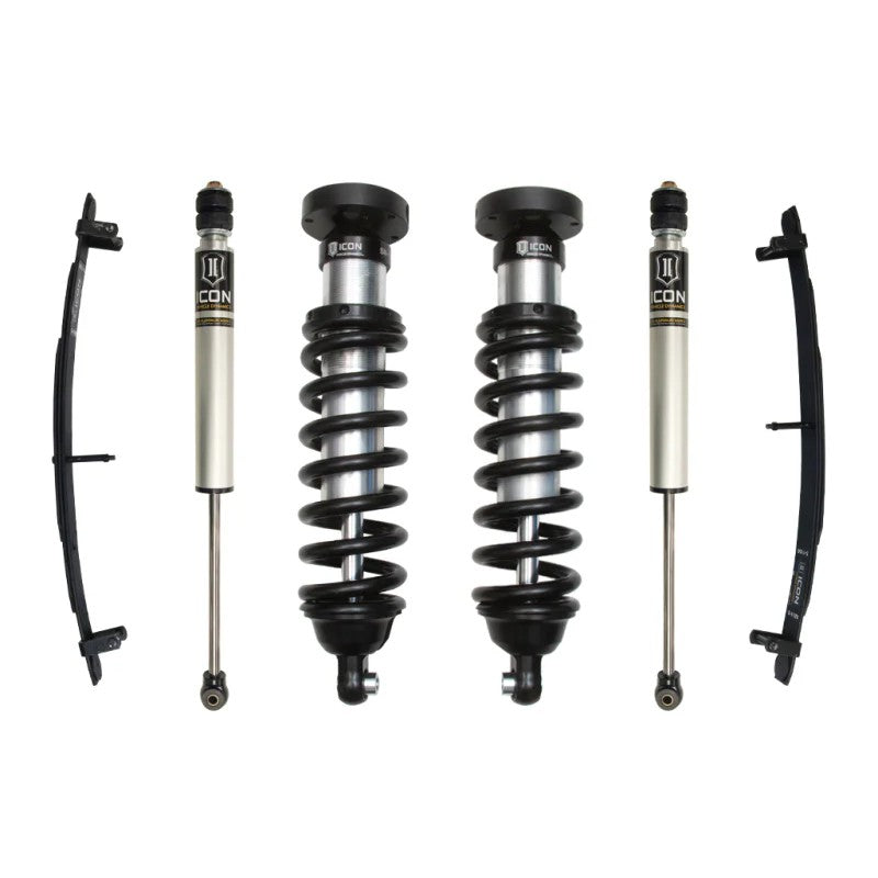 ICON Stage 2 suspension kit for 2000-2006 Toyota Tundra featuring front coilovers and aluminum rear shocks.