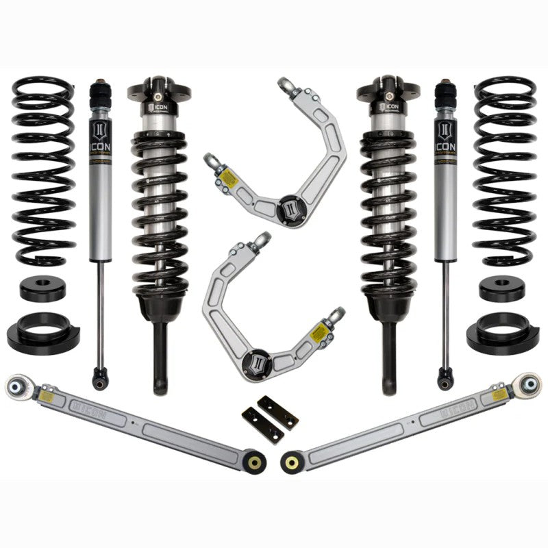 ICON Stage 3 suspension system for Lexus GX470 featuring coilovers, billet UCAs, rear shocks, and coil conversion springs.
