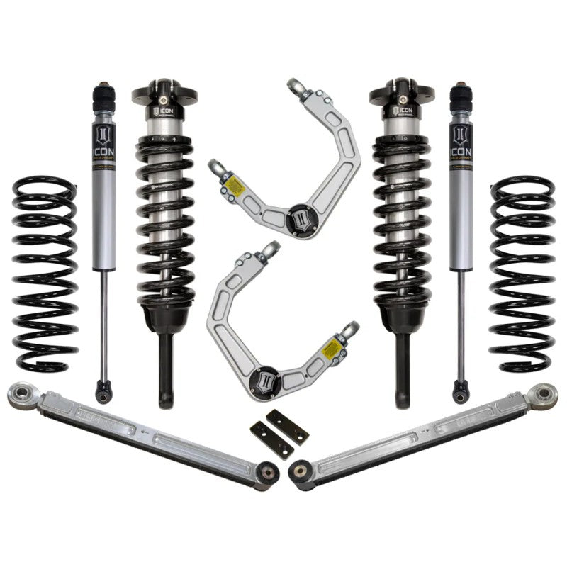 ICON Stage 3 suspension kit with billet upper control arms, coilovers, and aluminum rear shocks for Toyota and Lexus