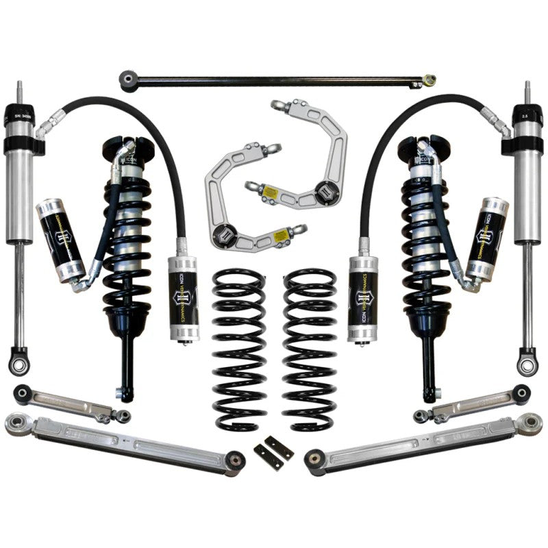 ICON Stage 6 suspension kit including remote reservoir coilovers, billet upper control arms, and adjustable rear links.