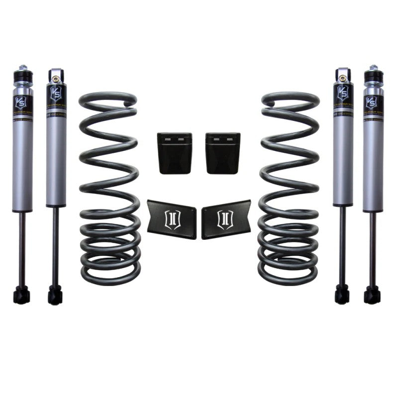 ICON K212501 Stage 1 2.5-inch lift suspension system with dual rate springs and 2.0 Aluminum Series shocks
