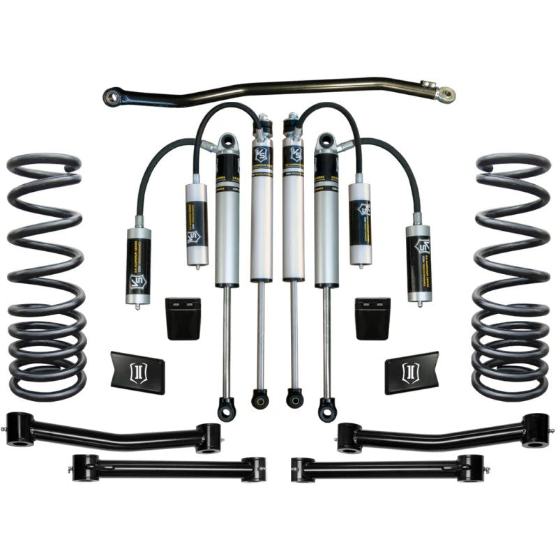 ICON Stage 3 2.5-inch suspension system with 2.0 remote reservoir shocks, dual rate coils, and steel link arms.